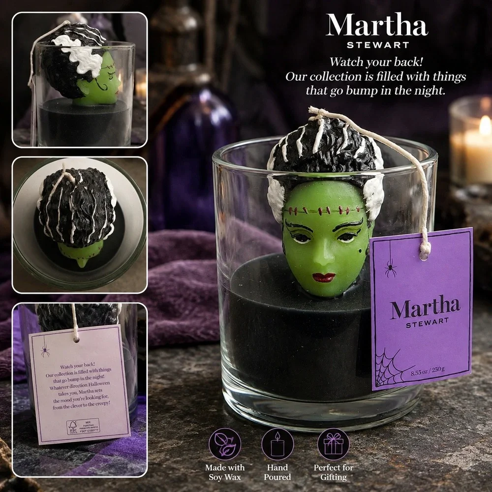 Martha Stewart Halloween Bride of Frankenstein Soy Wax Candle 8.83oz Black Green